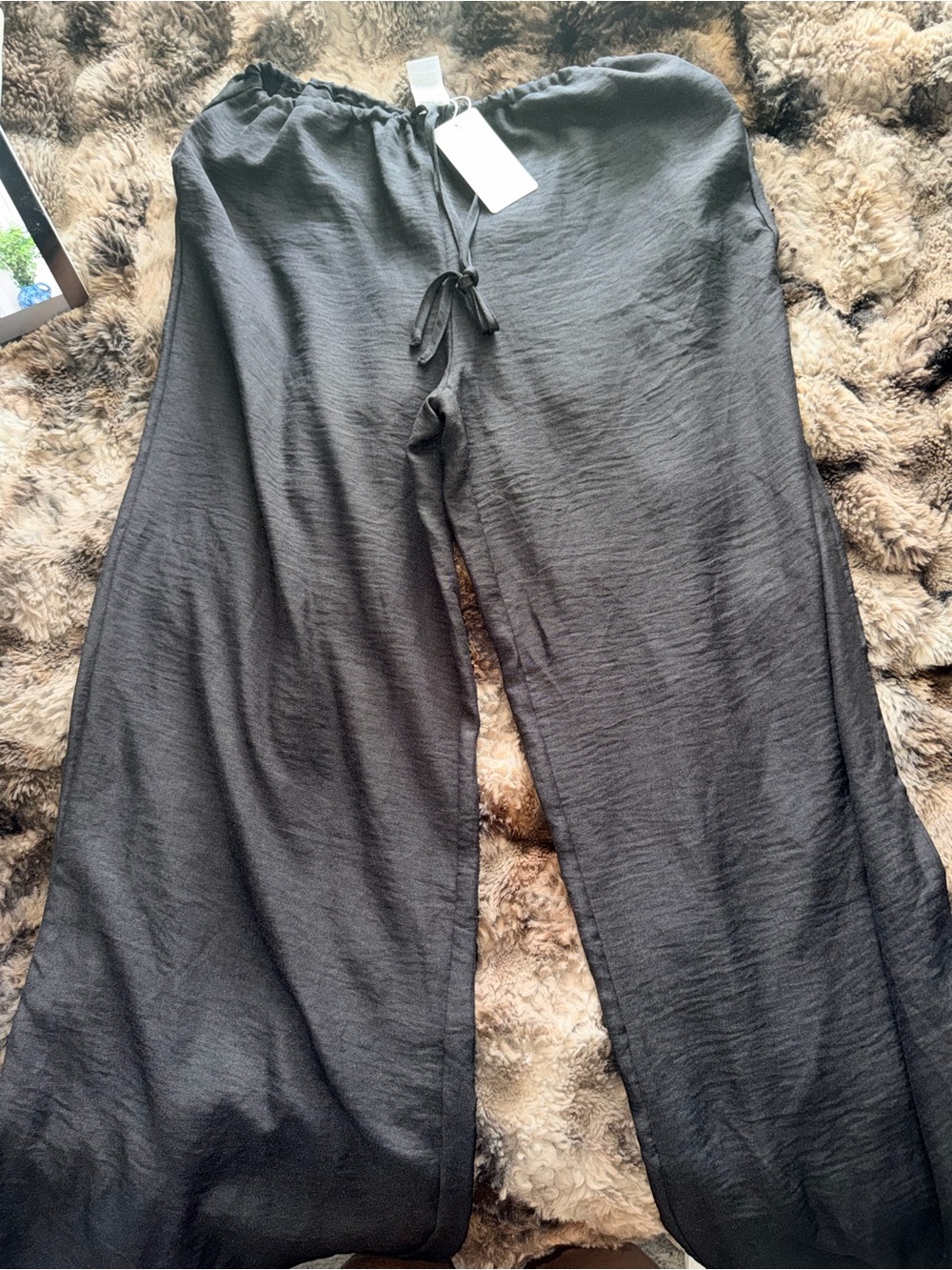 Wide Leg Black lien Drawstring Pants